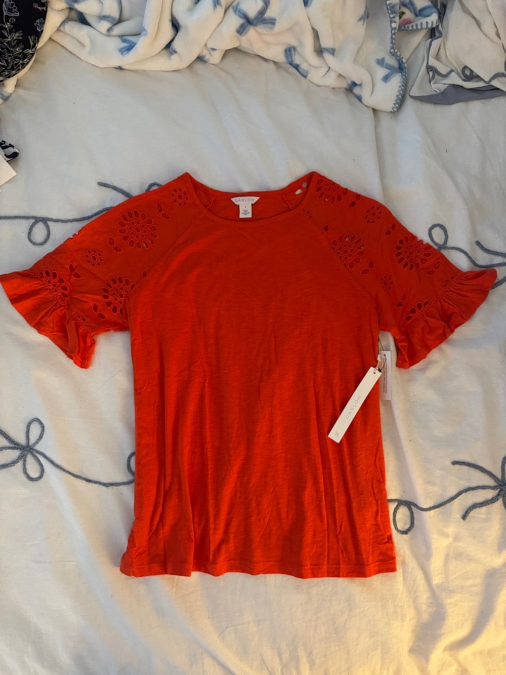 Caslon Bright Orange Eyelet Sleeve Short-Sleeve Tee